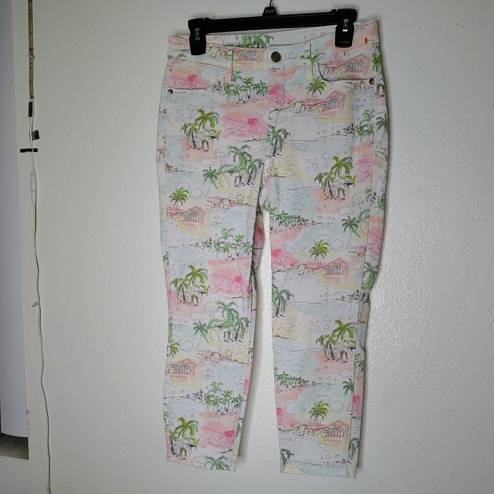 Talbots Flawless Jegging Crop - Coastal Beaches Tropical Print Women Jeans Sz 4P - Picture 3 of 13